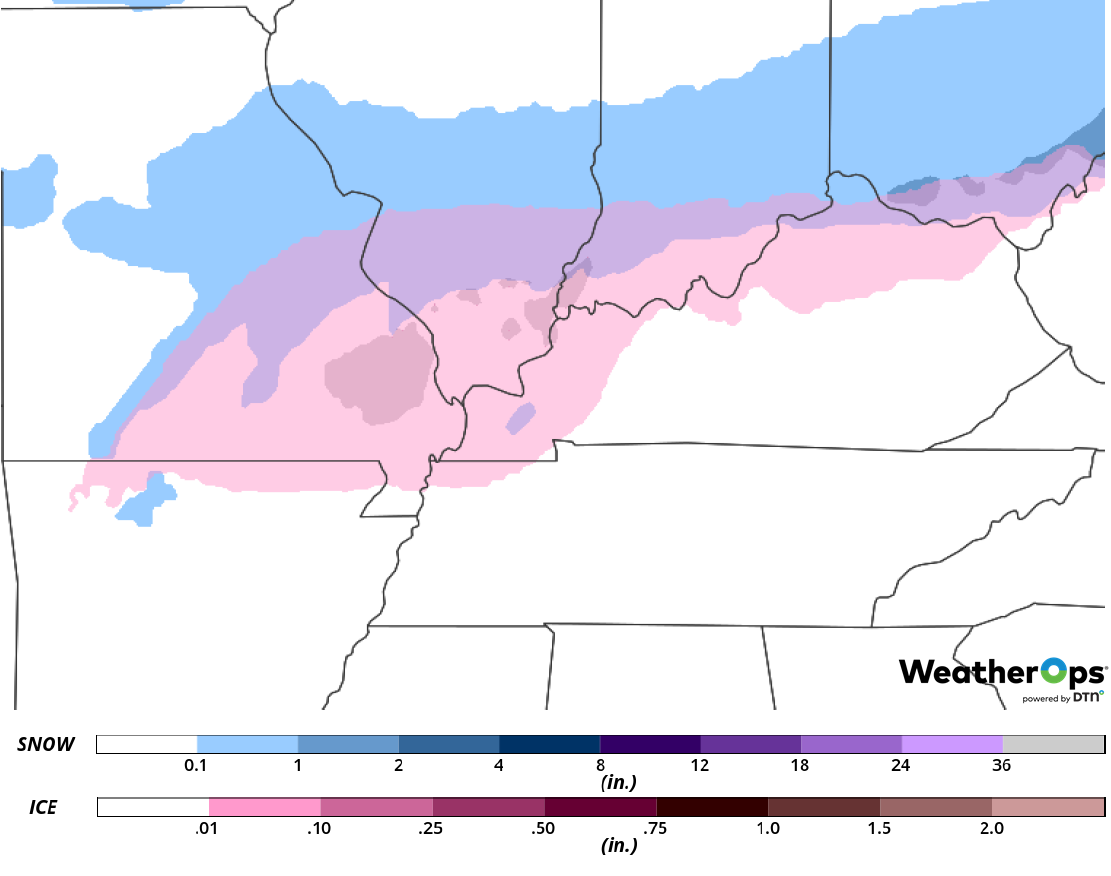 Snow and Ice Accumulation for Thursday, February 28, 2019