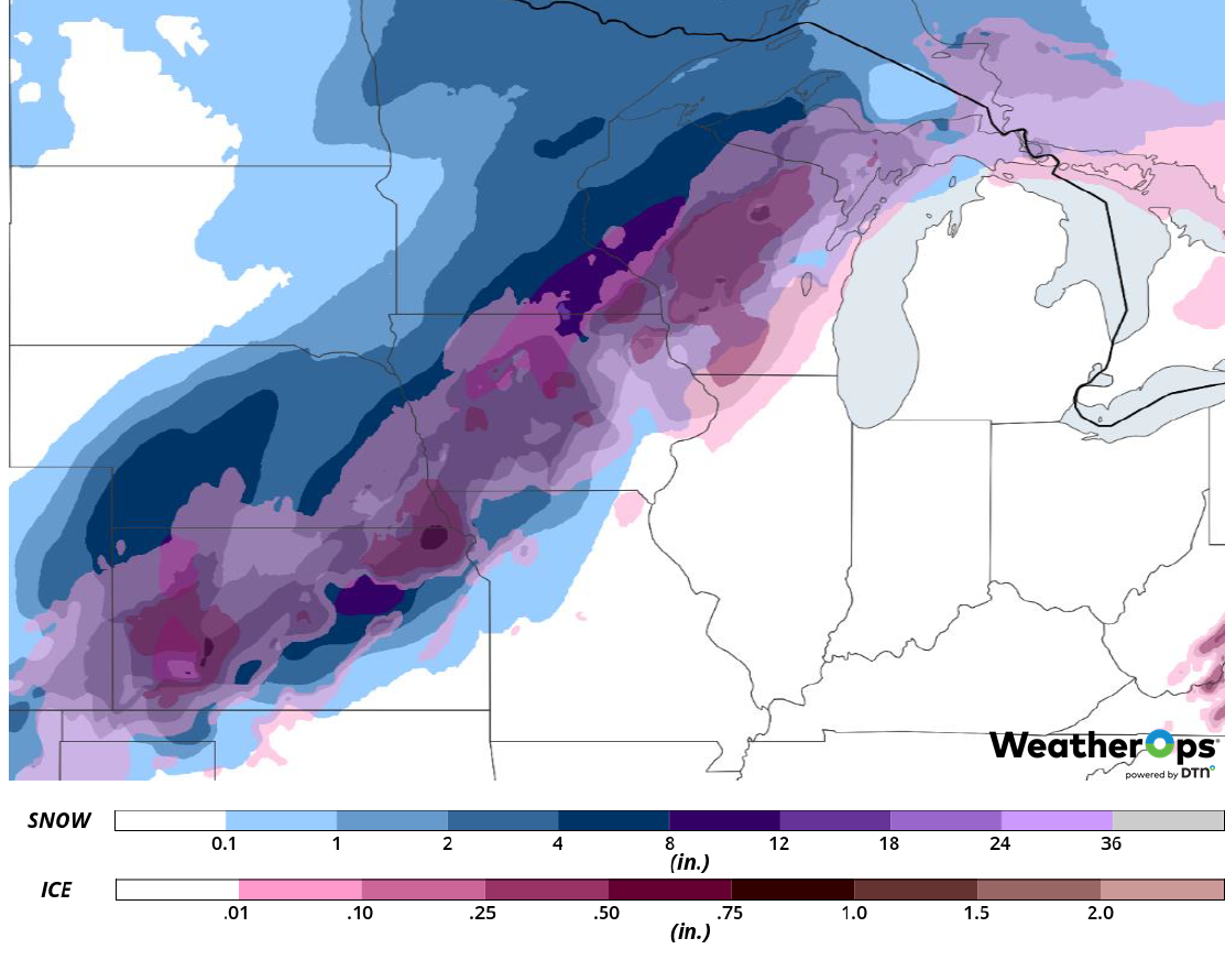 Snow and Ice Accumulation for Saturday, February 23, 2019