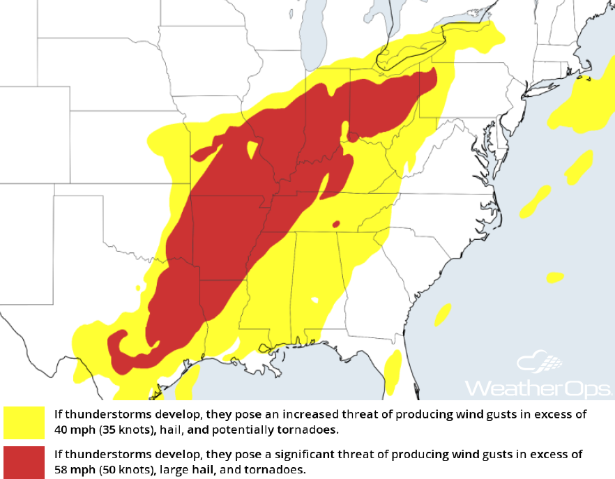 Thunderstorm Forecast for Tuesday, April 3, 2018