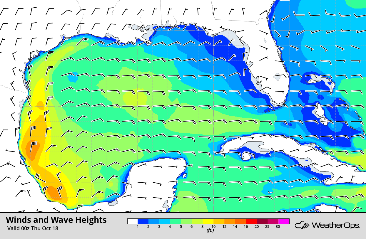 Winds and Wave Heights 7pm CDT Wednesday, October 17, 2018