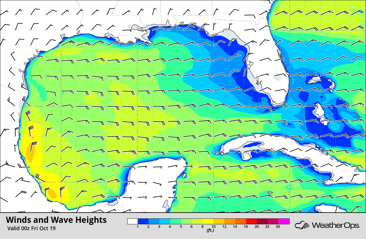Winds and Wave Heights 7pm CDT Thursday, October 18, 2018