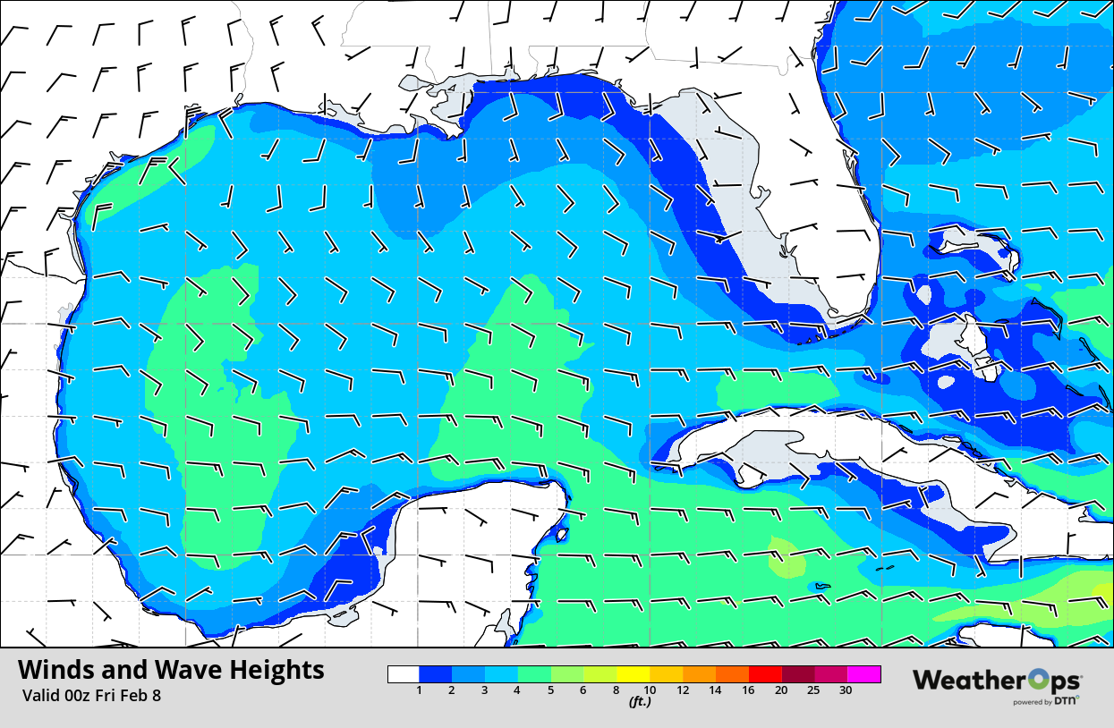 Winds and Wave Heights 6pm CST Thursday, February 7