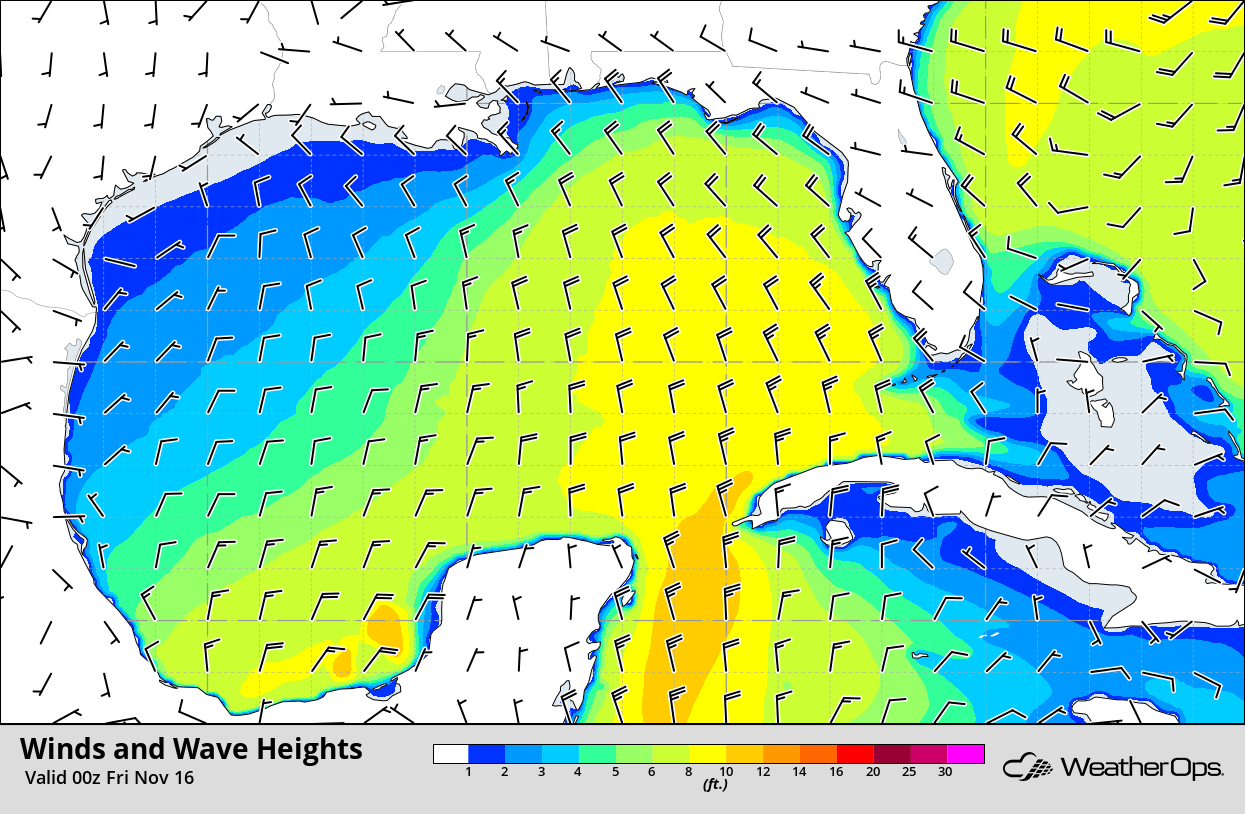 Winds and Wave Heights 6pm CST Thursday, November 15, 2018