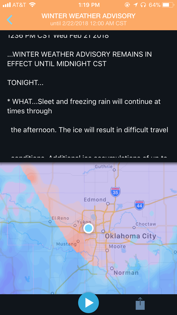 Winter Weather Advisory in the WeatherOps app