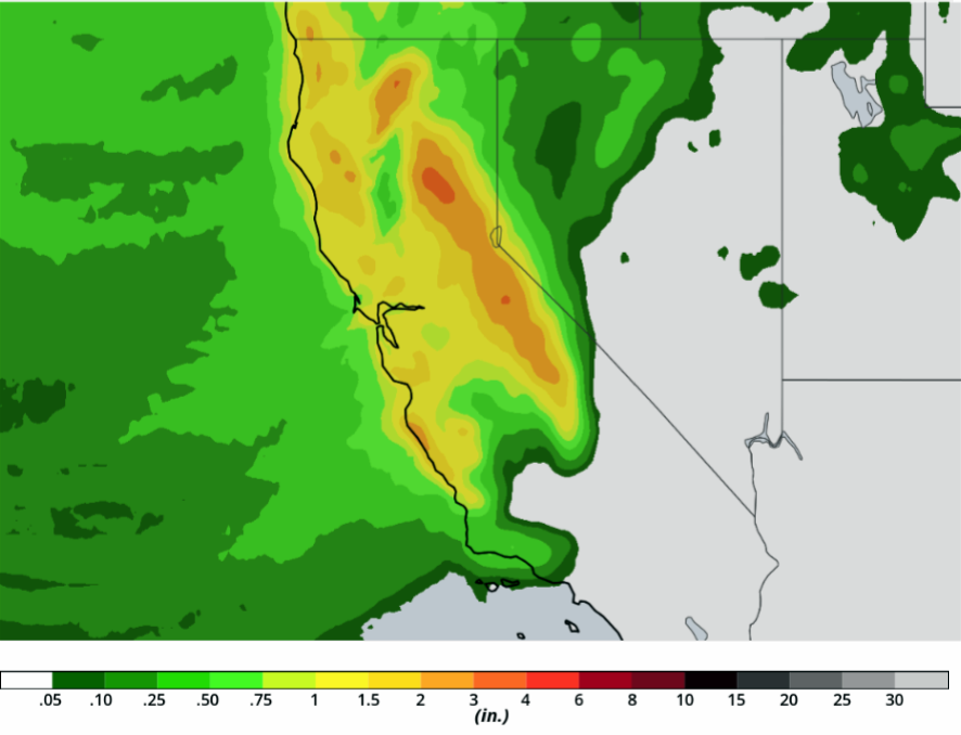 Heavy Rain to Impact Burn Areas in California