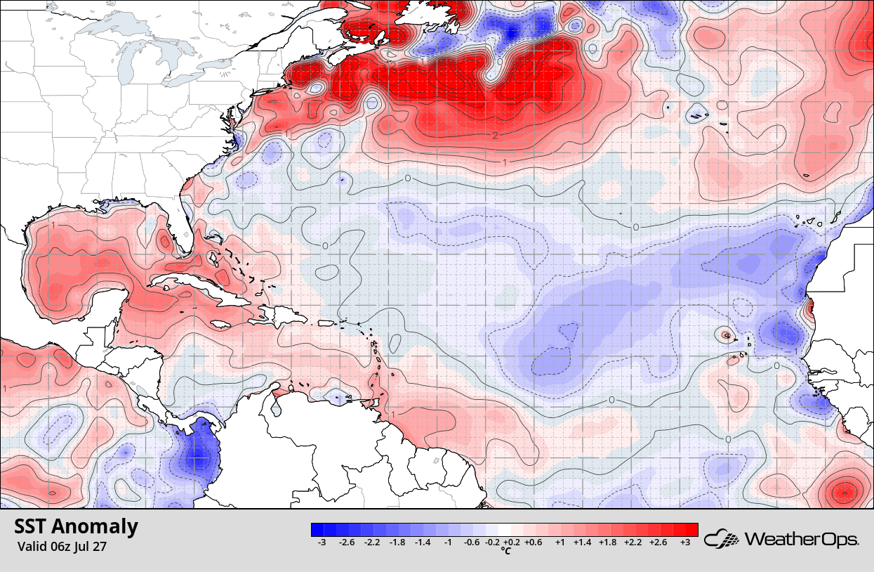 Cooler Than Normal Waters Persist Throughout Much of the Tropical North Atlantic