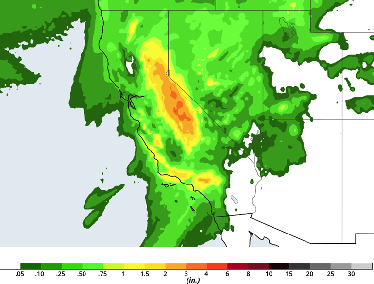 Rainfall Totals for California- March 22, 2018