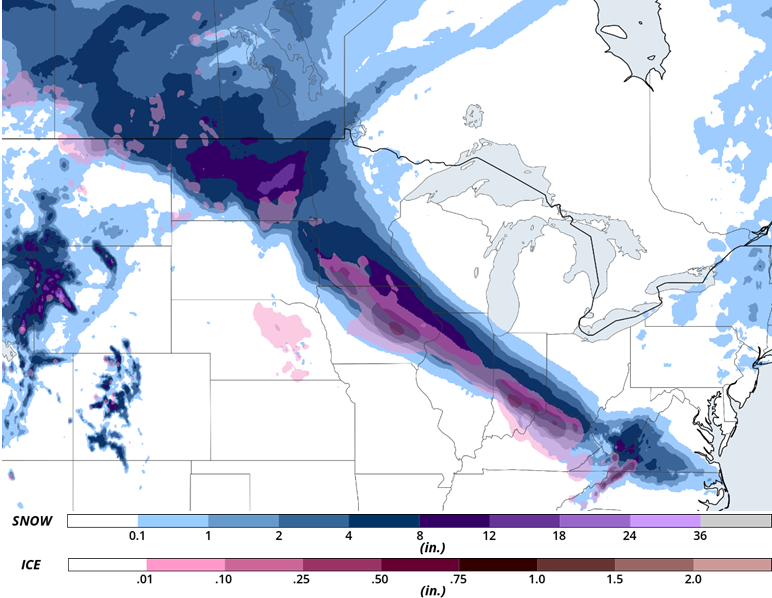 Snow and Ice Totals - March 22, 2018